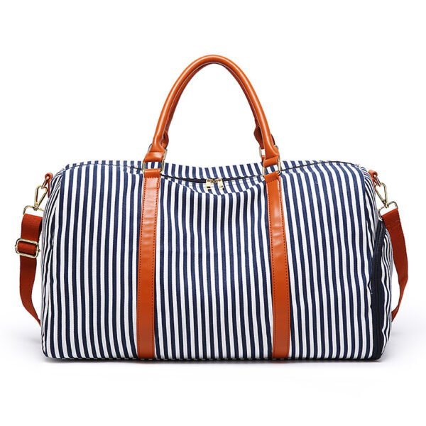 Blue Stripe Leather Canvas Weekend Bag